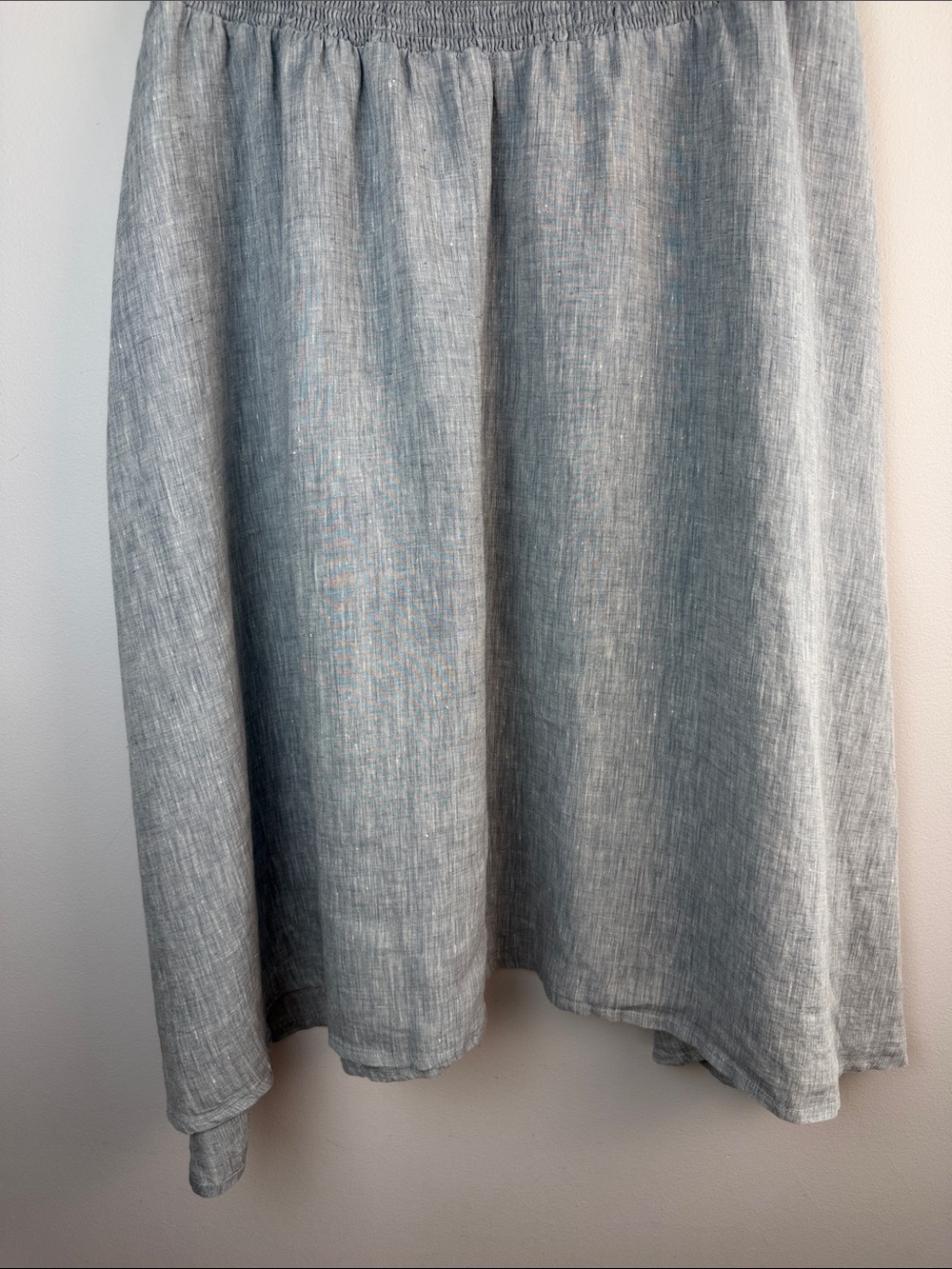 Eileen Fisher Organic Linen Smocked A-Line Skirt Handkerchief Hem Medium Pockets - Picture 13 of 16